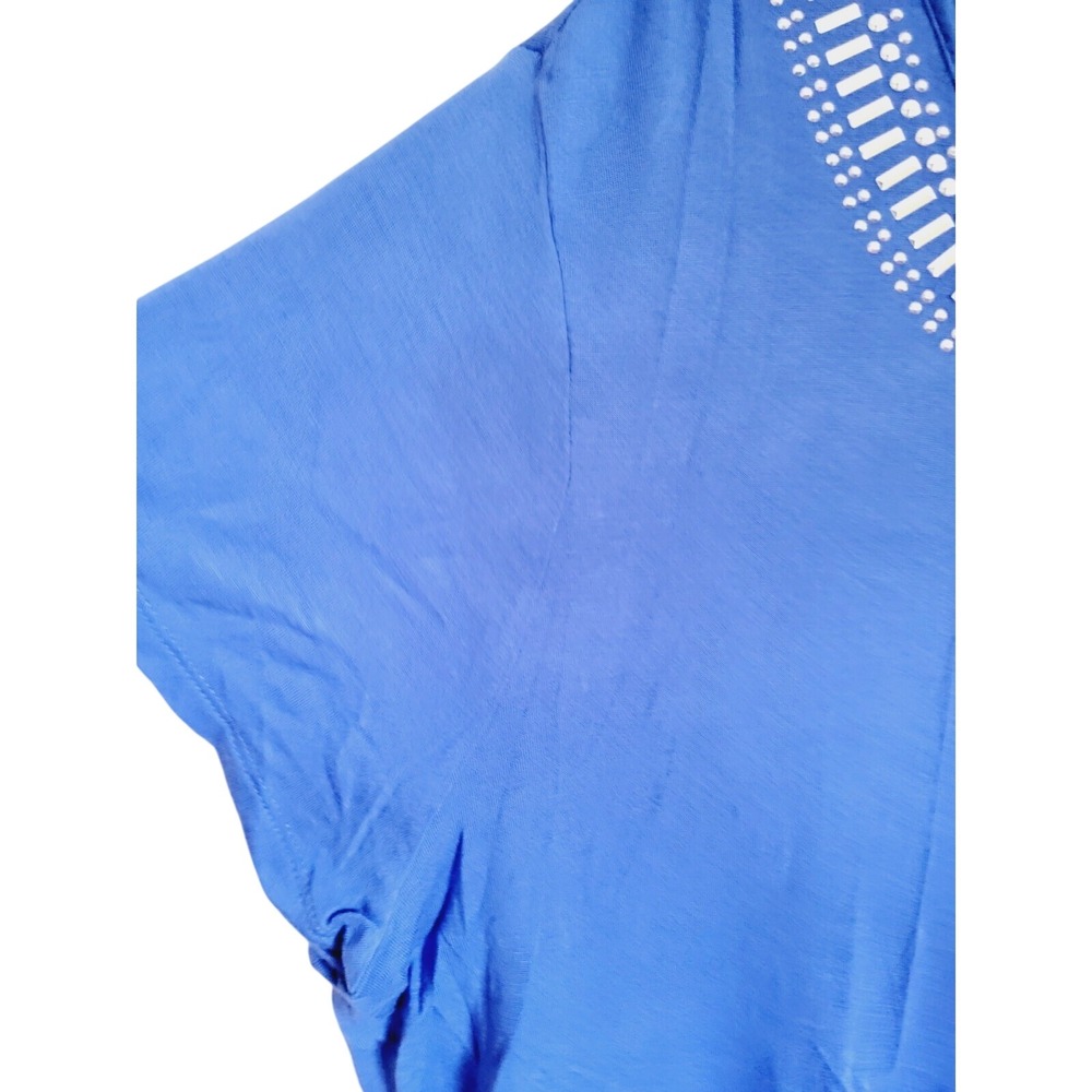 Jaclyn Smith Womens XL Blue Embellished Scoop Neck Short Sleeve Knit Top - Picture 7 of 10